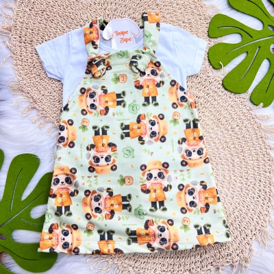 Conj. Blusa e Salopete Ursinha Chefe - Branco e Verde